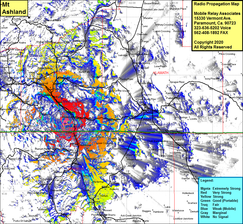 heat map radio coverage Mt Ashland
